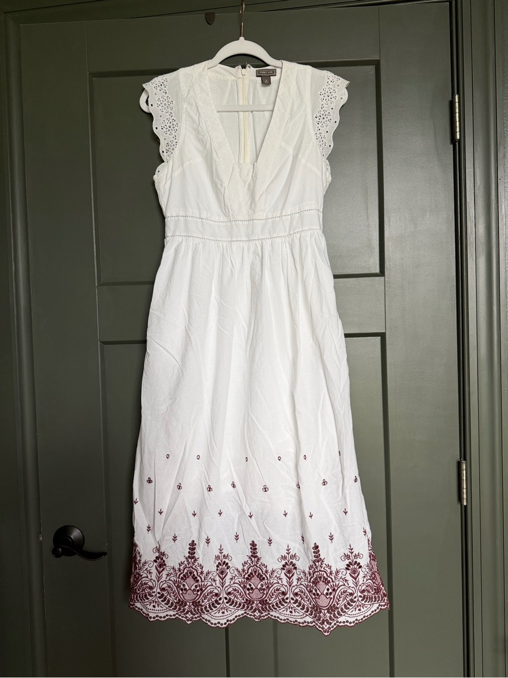 Madewell Eyelet Midi Dress with Burgundy Embroidery